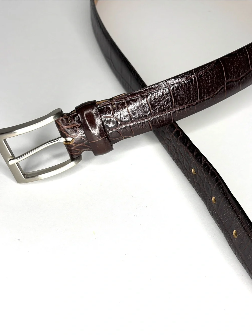 Leather Belt Brown Crocodile Embossed Italy Size 40 Howard Powell Silver Buckle